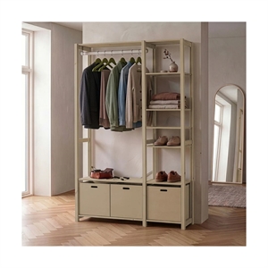 Elsø reol m/ 3 opbevaringskasser - Sand - Mål: B125 x H179 x D39 cm.